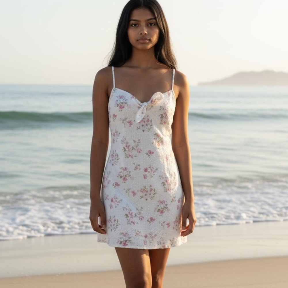 Generation Love White Floral Slip Dress with Pink Rose Print